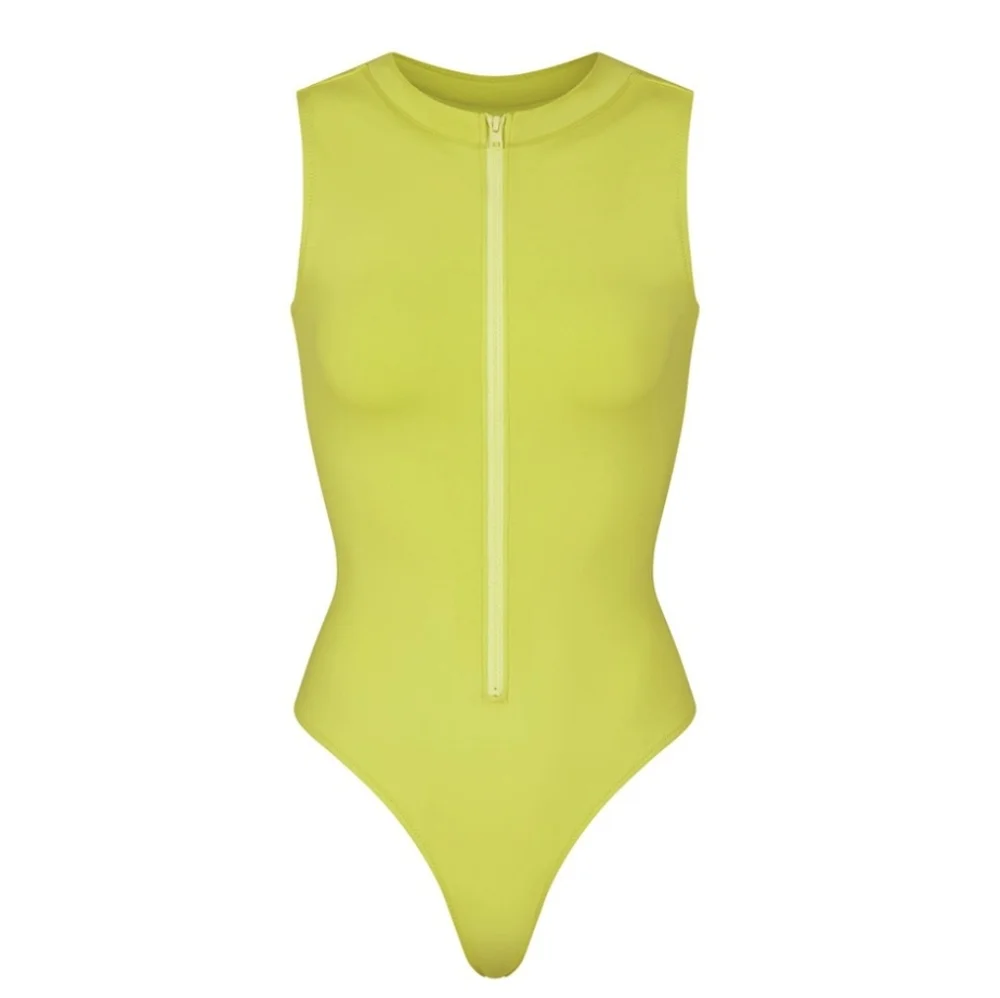 NWT SKIMS ZIP FRONT SLEEVELESS ONE PIECE SWIM IN CITRUS